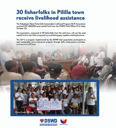 30 Fisherfolk in Pililla Town Receive Livelihood Assistance Under PCB RRP