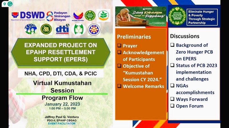 KUMUSTAHAN  SESSION WITH PROGRAM CONVERGENCE BUDGETING (PCB No.2) – EXPANDED PROJECTS ON THE EPAHP RESETTLEMENT SUPPORT (EPERS)  PROJECTS  PARTNERS… SETS OFF GOOD START FOR THE YEAR 2024